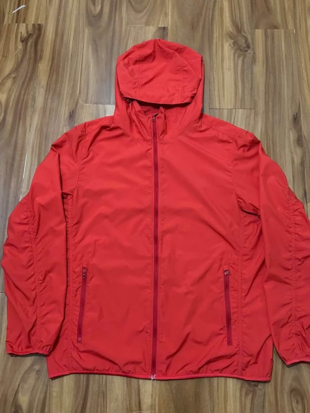 Lightweight Red Hooded Windbreaker Jacket